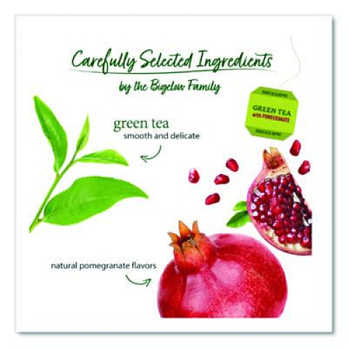 Bigelow Green Tea with Pomegranate, 0.07 oz Tea Bag, 28/Box (RCB10363)