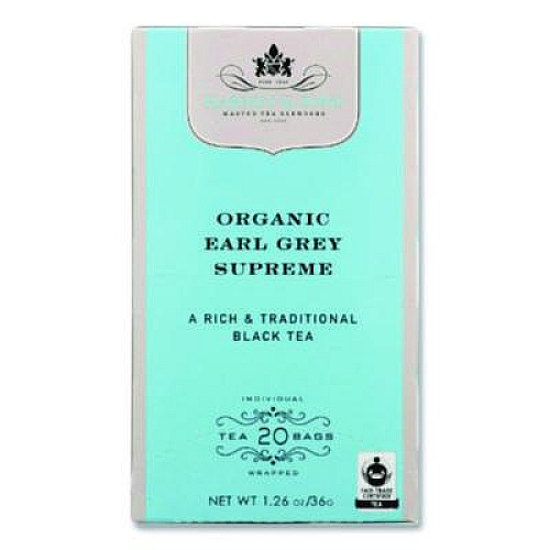 Harney & Sons Premium Tea, Organic Earl Grey Supreme Black Tea, Individually Wrapped Tea Bags, 20/Box (HSF30686)