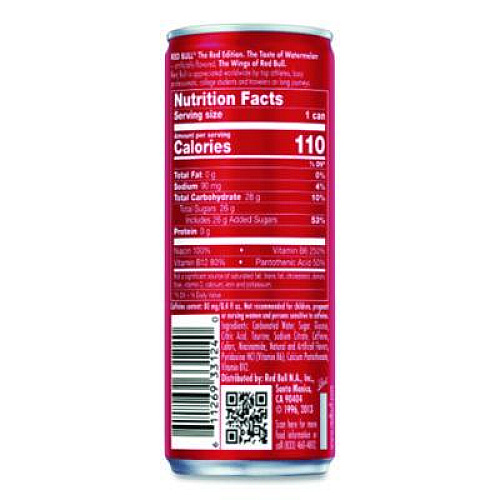 Red Bull The Red Edition Energy Drink, Watermelon, 8.4 oz Can, 24/Carton (RBD45448)