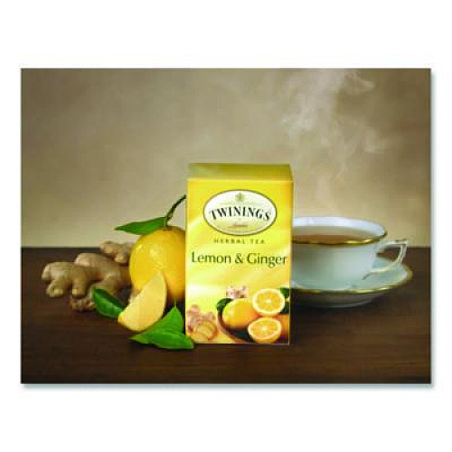 TWININGS Tea Bags, Lemon and Ginger, 2.65 oz, 50/Box (53653)
