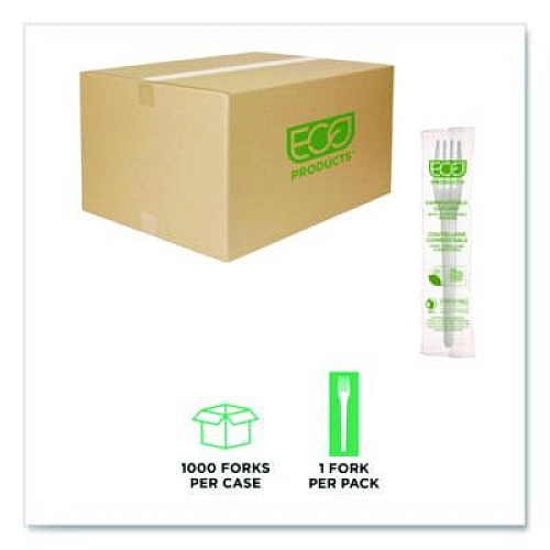 Eco-Products Plantware CPLA Cutlery, Individually Wrapped, Fork, Plastic, White, 1,000/Carton (EPS017W)