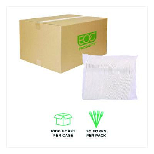 Eco-Products Plantware CPLA Cutlery, Fork, White, 1,000/Carton (EPS017)