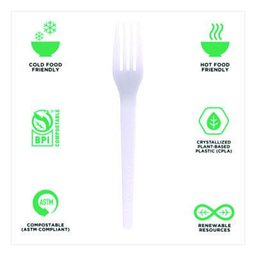Eco-Products Plantware CPLA Cutlery, Fork, White, 1,000/Carton (EPS017)