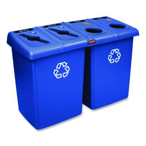 Rubbermaid Commercial Glutton Recycling Station, Four-Stream, 92 gal, Plastic, Blue (1792372)