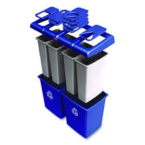Rubbermaid Commercial Glutton Recycling Station, Four-Stream, 92 gal, Plastic, Blue (1792372)