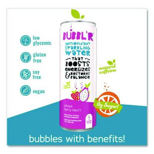 Bubbl'r Antioxidant Sparkling Water, Pitaya Berry Nect'r, 12 oz Can, 12 Cans/Carton (WIC39978)