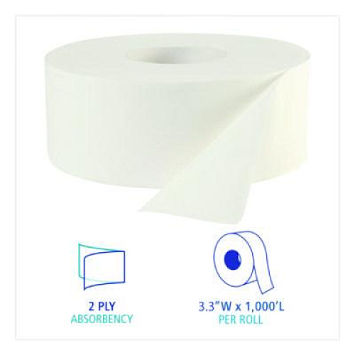 Boardwalk JRT Jumbo Roll Bathroom Tissue, Septic Safe, 2-Ply, 3.3" x 1,000 ft, White, 12 Rolls/Carton (6100B)