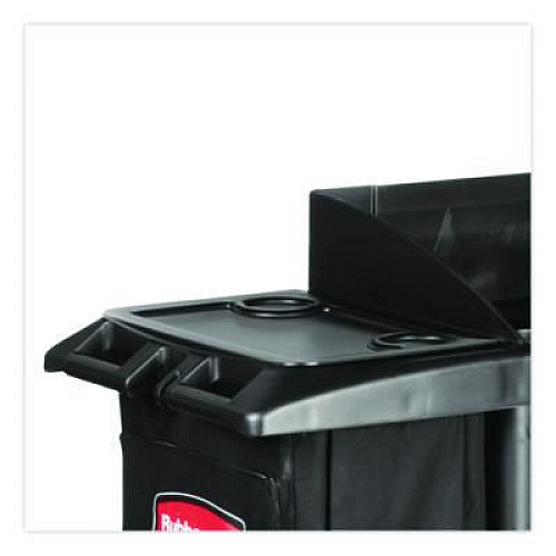Rubbermaid Commercial Multi-Shelf Cleaning Cart, Plastic, 4 Shelves, 1 Bin, 22" x 49" x 50", Black (6190BLA)
