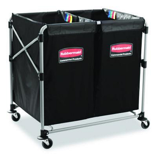 Rubbermaid Commercial Two-Compartment Collapsible X-Cart, Synthetic Fabric, 2.49 cu ft Bins, 24.1" x 35.7" x 34", Black/Silver (1881781)