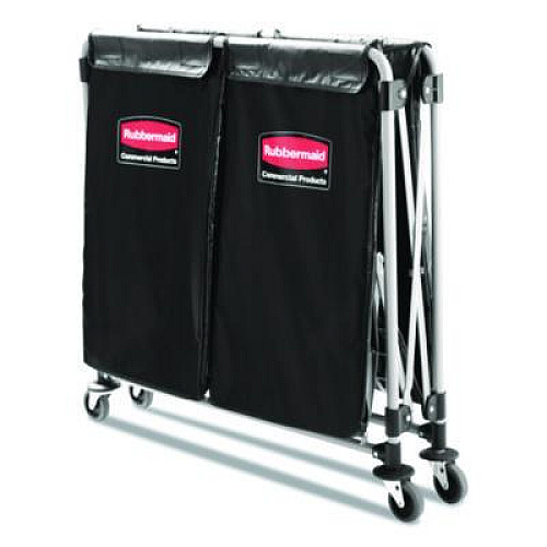 Rubbermaid Commercial Two-Compartment Collapsible X-Cart, Synthetic Fabric, 2.49 cu ft Bins, 24.1" x 35.7" x 34", Black/Silver (1881781)