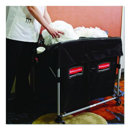 Rubbermaid Commercial Two-Compartment Collapsible X-Cart, Synthetic Fabric, 2.49 cu ft Bins, 24.1" x 35.7" x 34", Black/Silver (1881781)