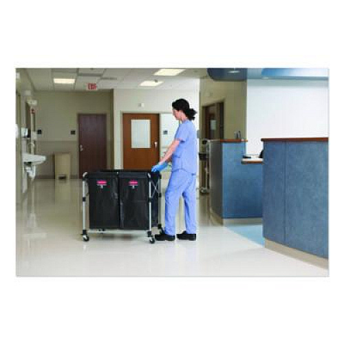 Rubbermaid Commercial Two-Compartment Collapsible X-Cart, Synthetic Fabric, 2.49 cu ft Bins, 24.1" x 35.7" x 34", Black/Silver (1881781)