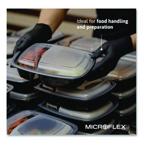 Ansell MICROFLEX MidKnight Powder-Free Nitrile Gloves, XX-Large, 4.7 mil (Palm), 5.9 mil (Fingers), 9.6" Long, Black, 100/Box (MK296XXL)