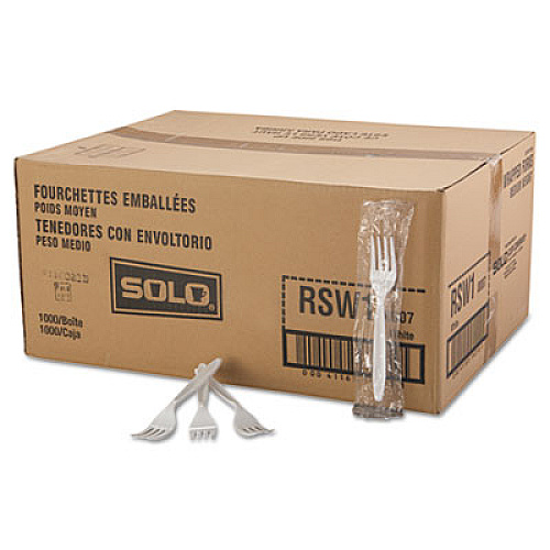 Dart INDIVIDUALLY WRAPPED RELIANCE MEDIUM HEAVY WEIGHT CUTLERY, FORK, WHITE, 1,000/CARTON (RSW1)