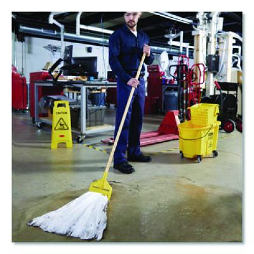Rubbermaid Commercial Invader Wood Side-Gate Wet-Mop Handle, 54", Natural/Yellow (H115)