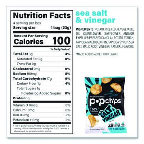 popchips Potato Chips, Variety Pack, Barbeque, Sea Salt, Sour Cream and Onion, 0.8 oz Bag, 30/Pack (22001998)