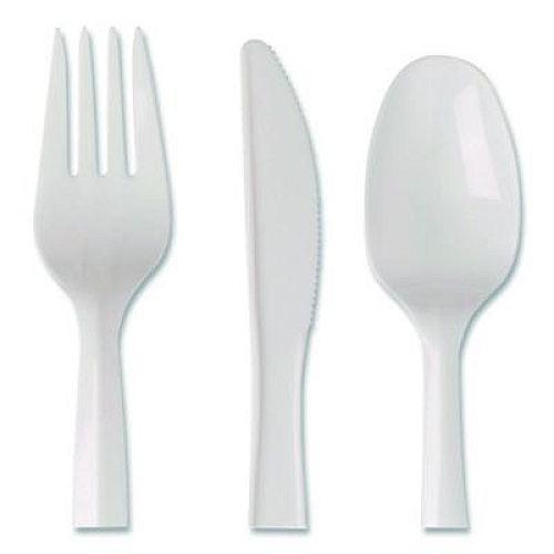 Dixie Mediumweight Polypropylene Cutlery, Fork/Knife/Teaspoon, Plastic, White, 250/Carton (CMP26C)