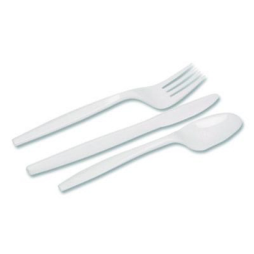 Dixie Mediumweight Polypropylene Cutlery, Fork/Knife/Teaspoon, Plastic, White, 250/Carton (CMP26C)