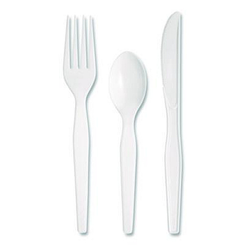 Dixie Heavyweight Polystyrene Cutlery, Fork/Knife/Teaspoon, Plastic, White, 250/Carton (CH26C7)