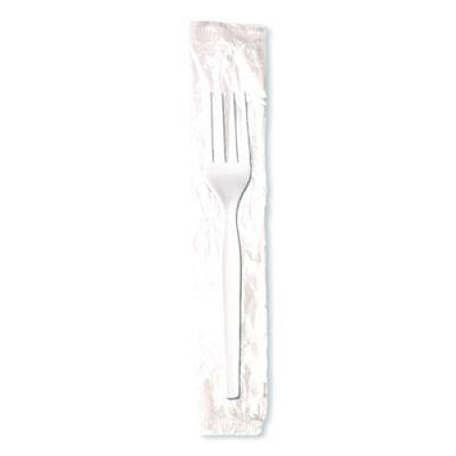 Dixie Mediumweight Polystyrene Cutlery, Individually Wrapped, Fork, Plastic, White, 1,000/Carton (FM23C7)