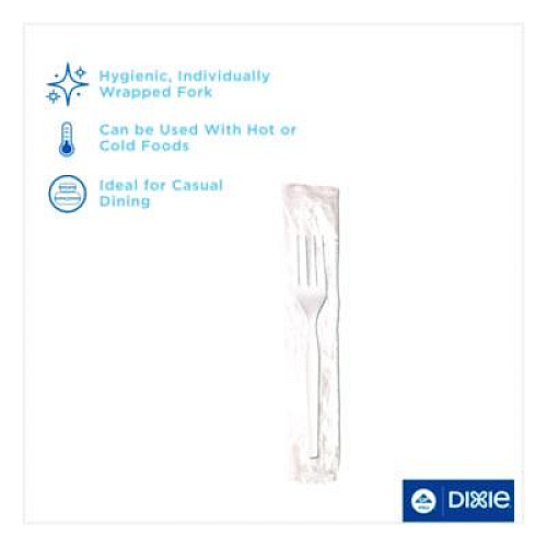 Dixie Mediumweight Polystyrene Cutlery, Individually Wrapped, Fork, Plastic, White, 1,000/Carton (FM23C7)