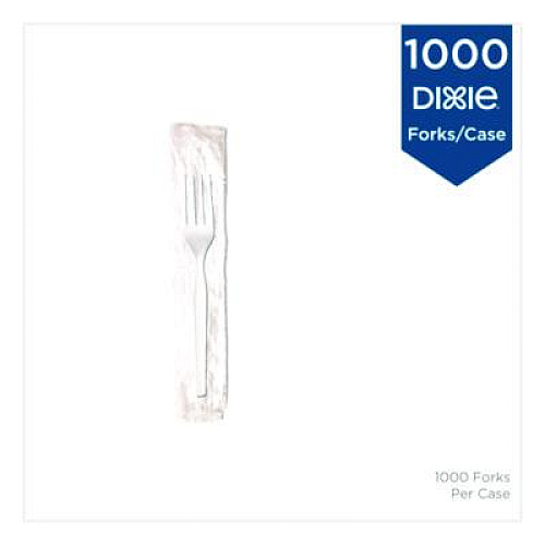 Dixie Mediumweight Polystyrene Cutlery, Individually Wrapped, Fork, Plastic, White, 1,000/Carton (FM23C7)