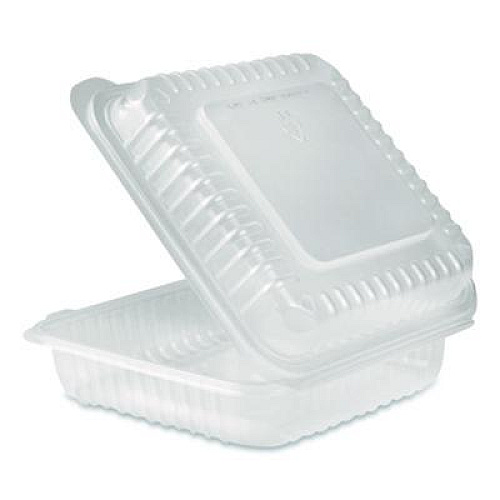Karat Polypropylene Plastic Hinged Container, 9.35 x 9.22 x 3.17, Clear, Plastic, 50/Pack, 4 Packs/Carton (FPHC99PP1C)