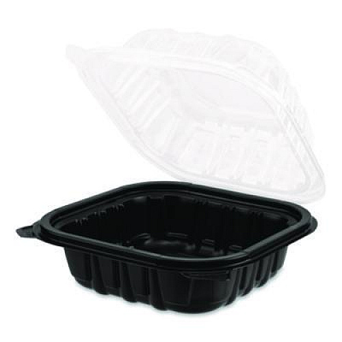 Karat Polypropylene Plastic Hinged Container, 6 x 6 x 3, Black/Clear, Plastic, 50/Pack, 6 Packs/Carton (FPPHC66PP1C)