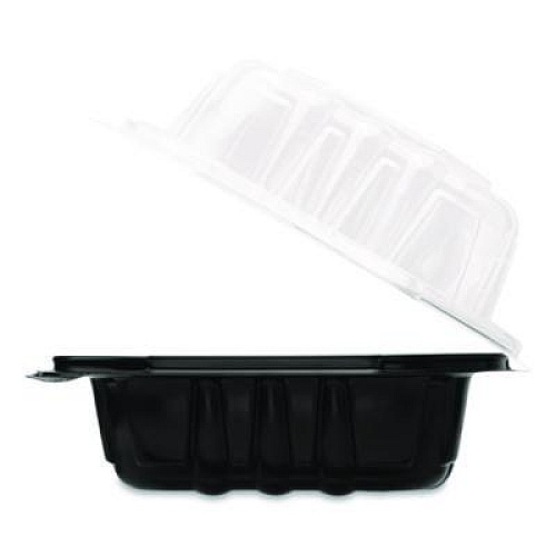 Karat Polypropylene Plastic Hinged Container, 6 x 6 x 3, Black/Clear, Plastic, 50/Pack, 6 Packs/Carton (FPPHC66PP1C)