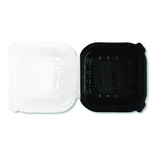 Karat Polypropylene Plastic Hinged Container, 6 x 6 x 3, Black/Clear, Plastic, 50/Pack, 6 Packs/Carton (FPPHC66PP1C)