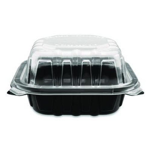 Karat Polypropylene Plastic Hinged Container, 6 x 6 x 3, Black/Clear, Plastic, 50/Pack, 6 Packs/Carton (FPPHC66PP1C)