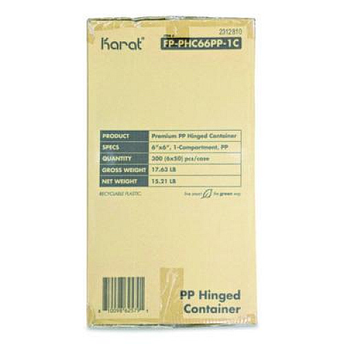 Karat Polypropylene Plastic Hinged Container, 6 x 6 x 3, Black/Clear, Plastic, 50/Pack, 6 Packs/Carton (FPPHC66PP1C)