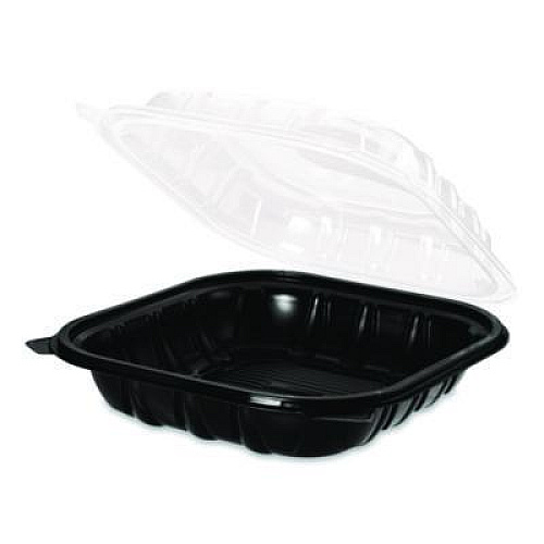 Karat Polypropylene Plastic Hinged Container, 9 x 9 x 3, Black/Clear, Plastic, 50/Pack, 3 Packs/Carton (FPPHC99PP1C)