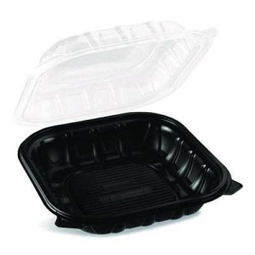Karat Polypropylene Plastic Hinged Container, 9 x 9 x 3, Black/Clear, Plastic, 50/Pack, 3 Packs/Carton (FPPHC99PP1C)