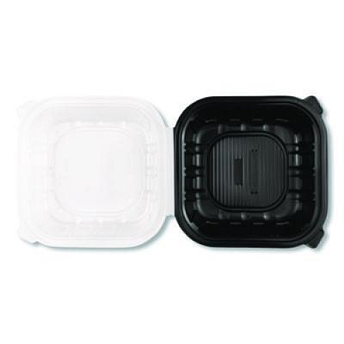 Karat Polypropylene Plastic Hinged Container, 9 x 9 x 3, Black/Clear, Plastic, 50/Pack, 3 Packs/Carton (FPPHC99PP1C)