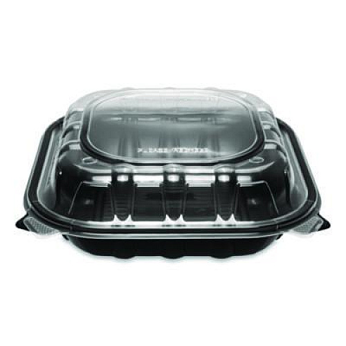 Karat Polypropylene Plastic Hinged Container, 9 x 9 x 3, Black/Clear, Plastic, 50/Pack, 3 Packs/Carton (FPPHC99PP1C)