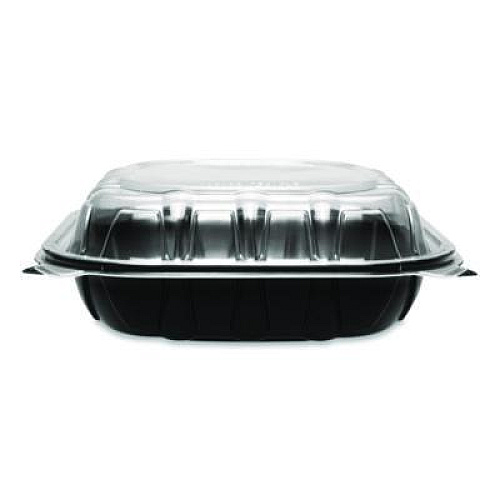 Karat Polypropylene Plastic Hinged Container, 9 x 9 x 3, Black/Clear, Plastic, 50/Pack, 3 Packs/Carton (FPPHC99PP1C)