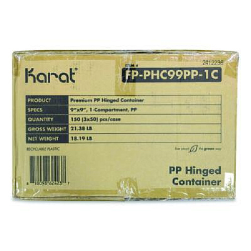 Karat Polypropylene Plastic Hinged Container, 9 x 9 x 3, Black/Clear, Plastic, 50/Pack, 3 Packs/Carton (FPPHC99PP1C)