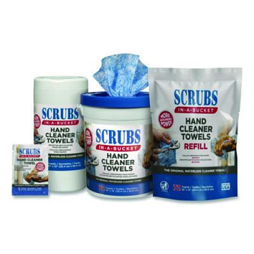 Hand Cleaner Towels, SCRUBS in-a-Bucket Refill, 1-Ply, 10 x 12, Citrus, Blue/White, 72/Pack, 6 Packs/Carton (42270)