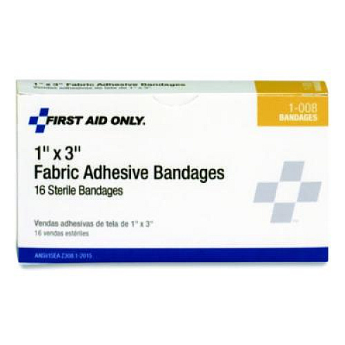 First Aid Only Fabric Adhesive Bandages, 1 x 3, 16/Box (1008)