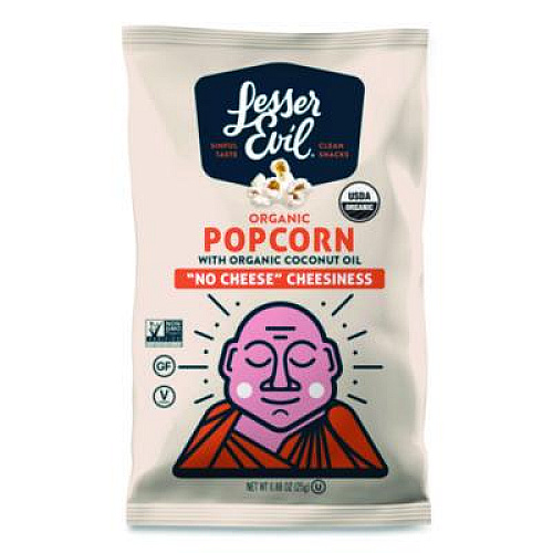 LesserEvil Snack Organic No Cheese Cheesiness Popcorn, Cheese, 0.88 oz Bag, 18/Carton (LSN00862)