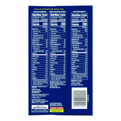 Planters Salted Nuts Variety Pack, Assorted Flavors, 1.5 oz/1.75 oz Packs, 24/Carton (884624)