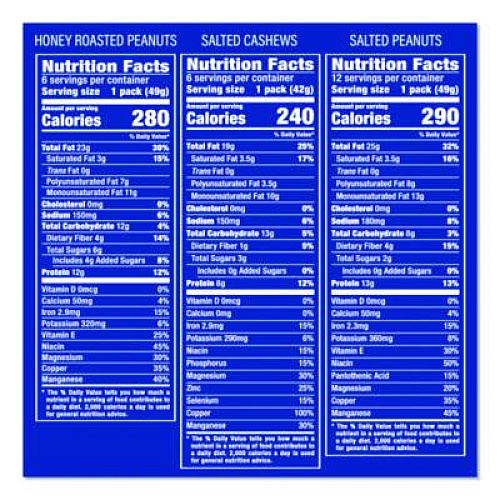 Planters Salted Nuts Variety Pack, Assorted Flavors, 1.5 oz/1.75 oz Packs, 24/Carton (884624)