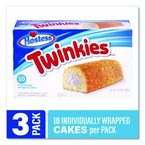Hostess Twinkies, Vanilla, 1.36 oz Individually Wrapped, 10/Pack, 3 Packs/Carton (60004132)