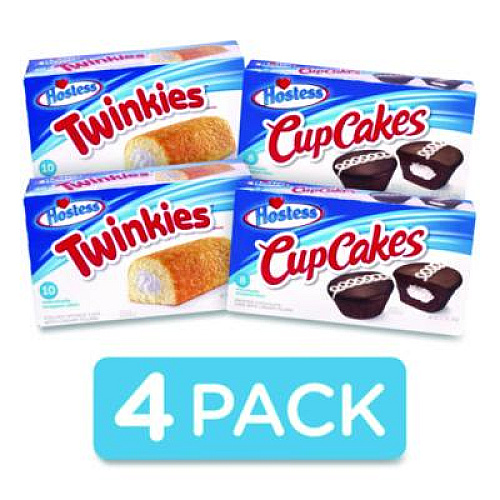 Hostess Twinkies and Chocolate CupCakes Variety Pack, (2) 13.58 oz 10 Pack Twinkies and (2) 12.7 oz 8 Pack CupCakes/Carton (60004134)