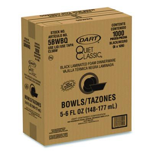 Dart Quiet Classic Laminated Foam Dinnerware, Bowl, 5 oz, Black, 125/Sleeve, 8 Sleeves/Carton (5BWBQ)