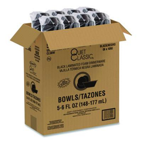 Dart Quiet Classic Laminated Foam Dinnerware, Bowl, 5 oz, Black, 125/Sleeve, 8 Sleeves/Carton (5BWBQ)