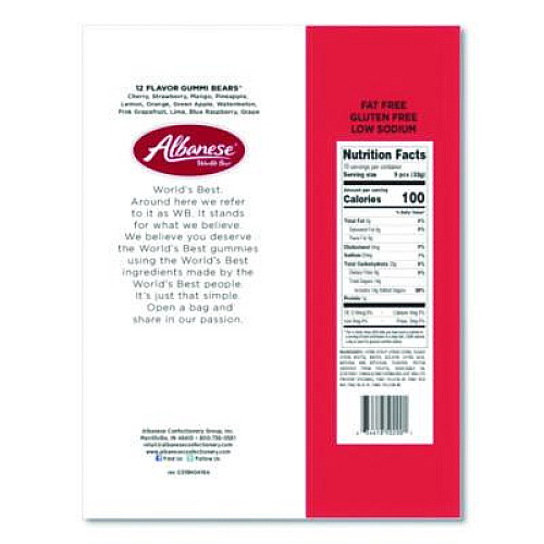 Albanese Worlds Best Gummi Bears, 12 Assorted Fruit Flavors, 5 lb Bag (ACG51200)