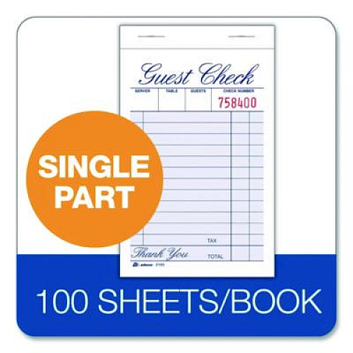 Adams One-Part Guest Check Pad, One-Part (No Copies), 3.35 x 4.94, 100 Forms/Pad, 12 Pads/Pack (210012)