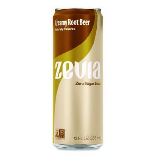 Zevia Zero Sugar Naturally Sweetened Soda, Creamy Root Beer, 12 oz Can, 12/Carton (0190512)